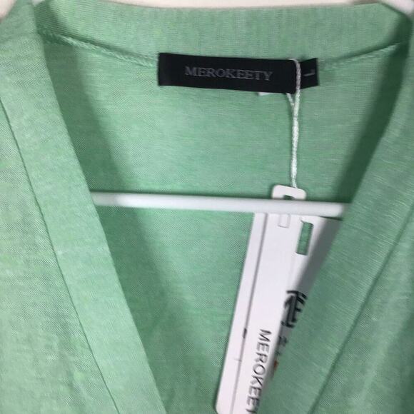 Merokeety Long Green Teal Button Cardigan Sweater Minimalistic Cottagecore Large - Picture 3 of 14